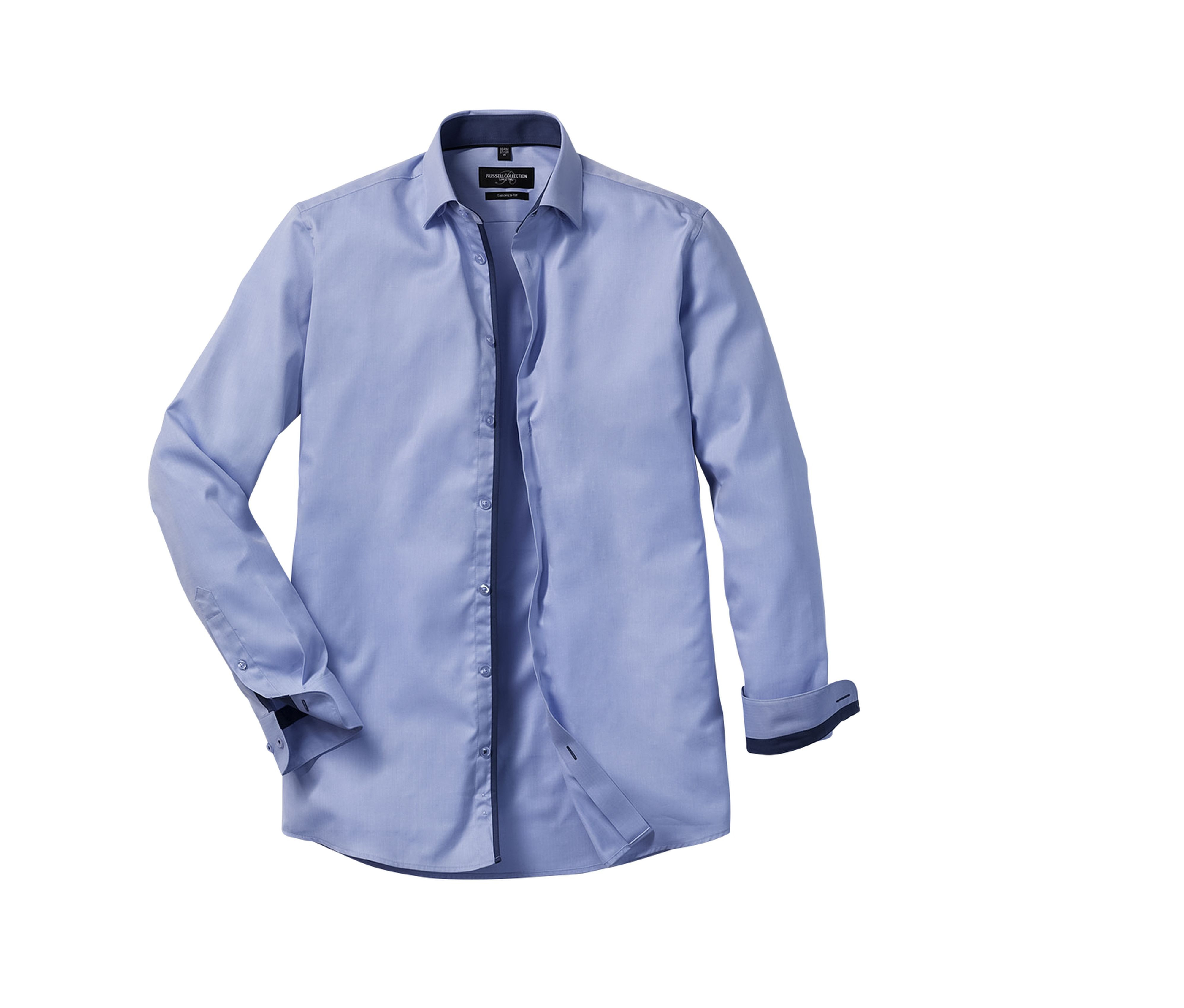 MEN'S LONG SLEEVE TAILORED CONTRAST HERRINGBONE SHIRT